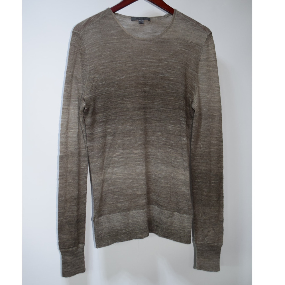 John Varvatos Mohair Blend Lightweight Knit Sweater Taupe Long Sleeve Crewneck